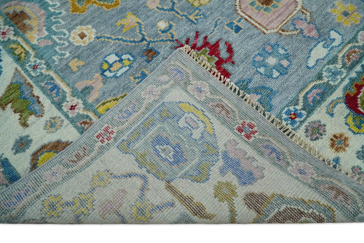 Custom Made Blue and Ivory colorful Hand knotted Oushak wool Area Rug