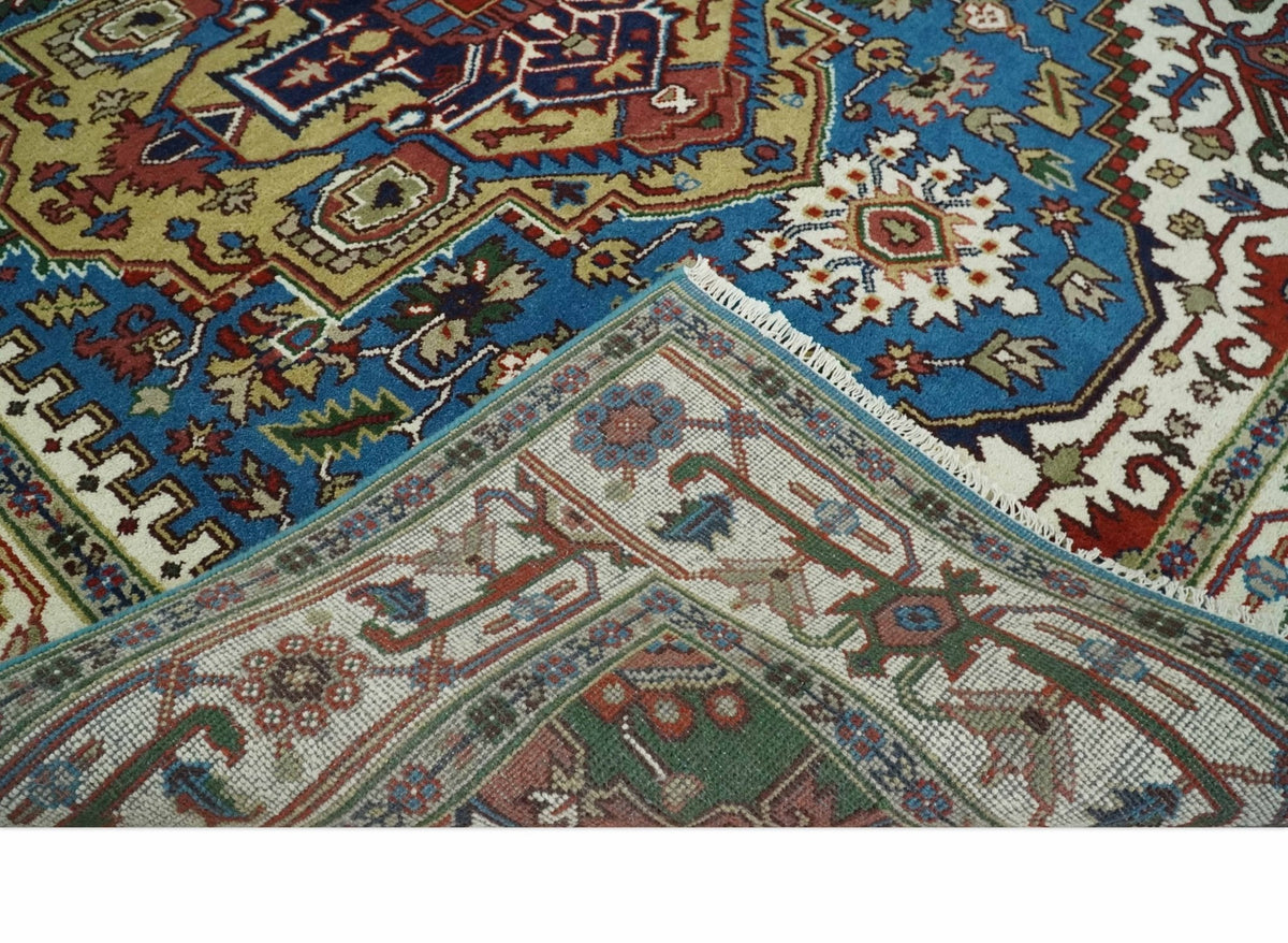 Custom Made Blue and Ivory Medallion Hand knotted Traditional wool Area Rug