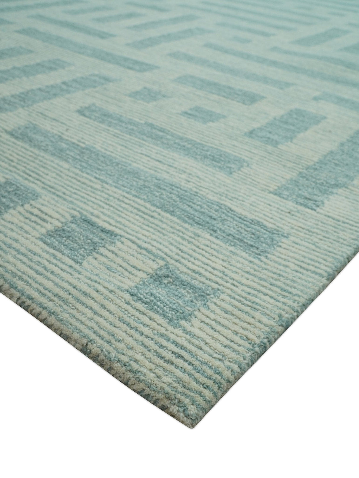 Custom Made Blue And Ivory Modern Abstract Pattern Hand Tufted Wool Area Rug