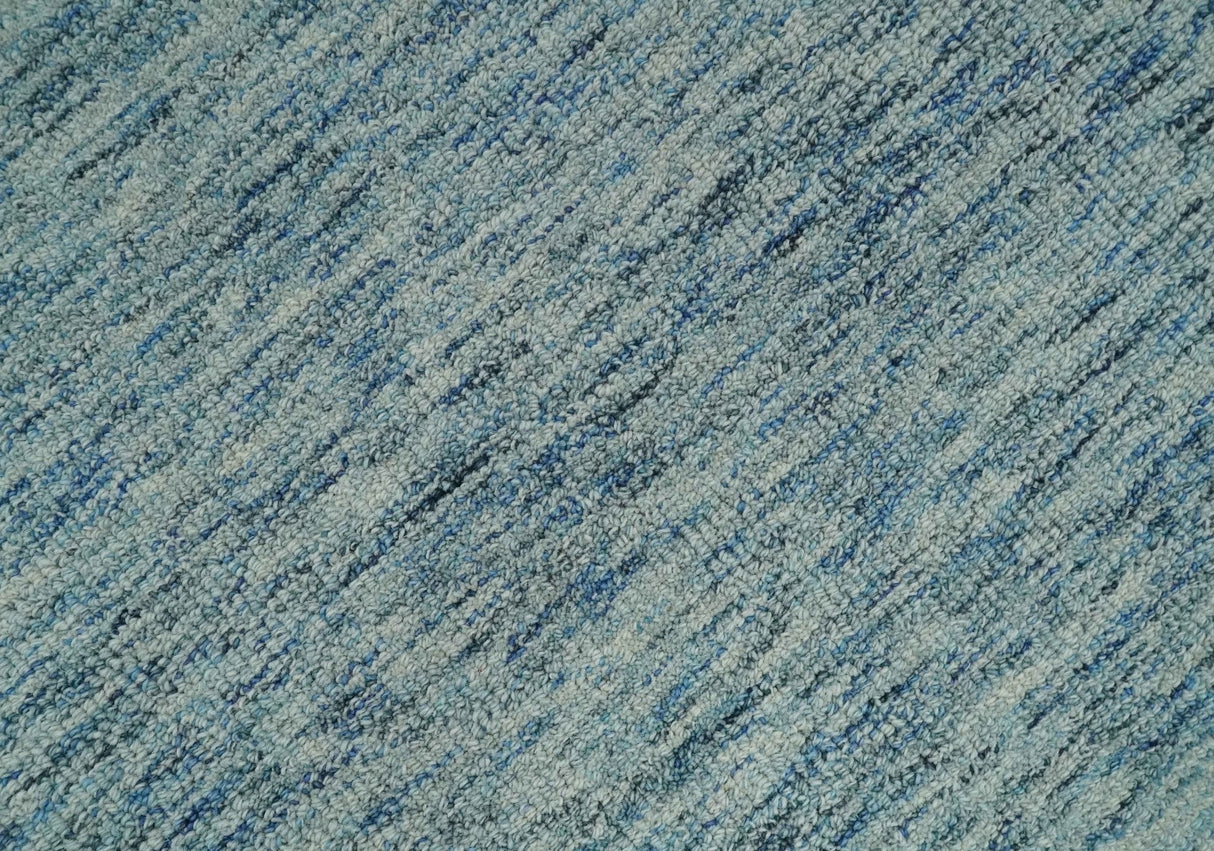 Custom Made Blue and Ivory Solid Wool Hand Woven Area Rug