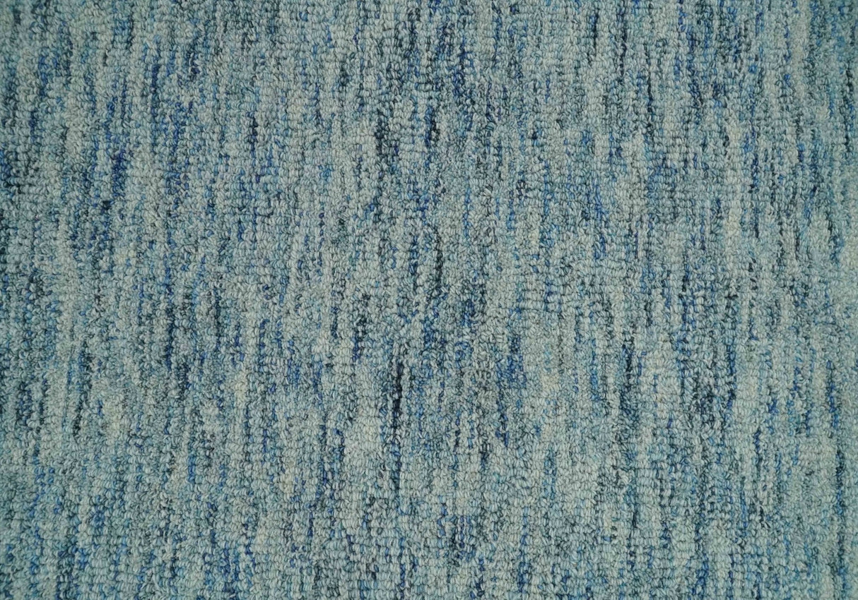 Custom Made Blue and Ivory Solid Wool Hand Woven Area Rug