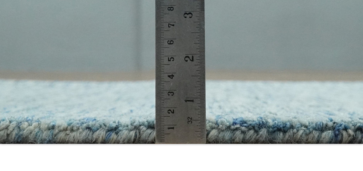 Custom Made Blue and Ivory Solid Wool Hand Woven Area Rug