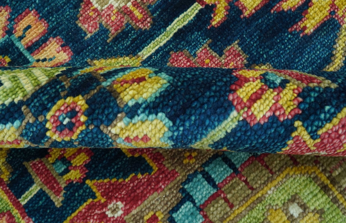 Custom Made Blue And Olive Traditional Medallion Hand Knotted Wool Rug