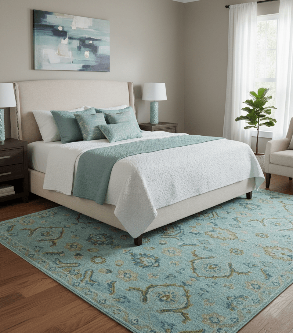 Custom Made Blue And Olive Traditional Oriental Design Hand knotted Wool Area Rug