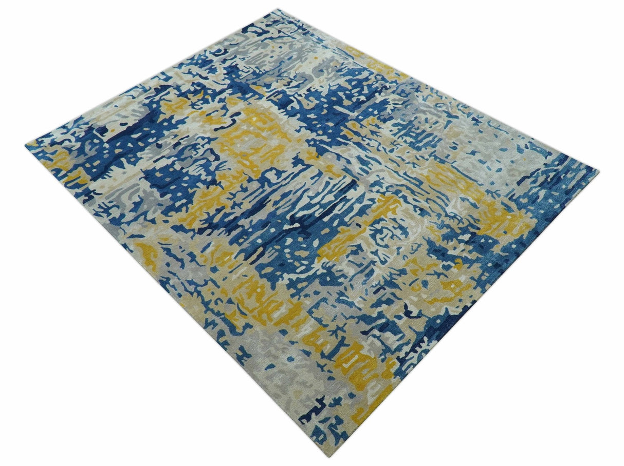 Custom Made Blue Modern Abstract Design Hand Tufted Area Rug