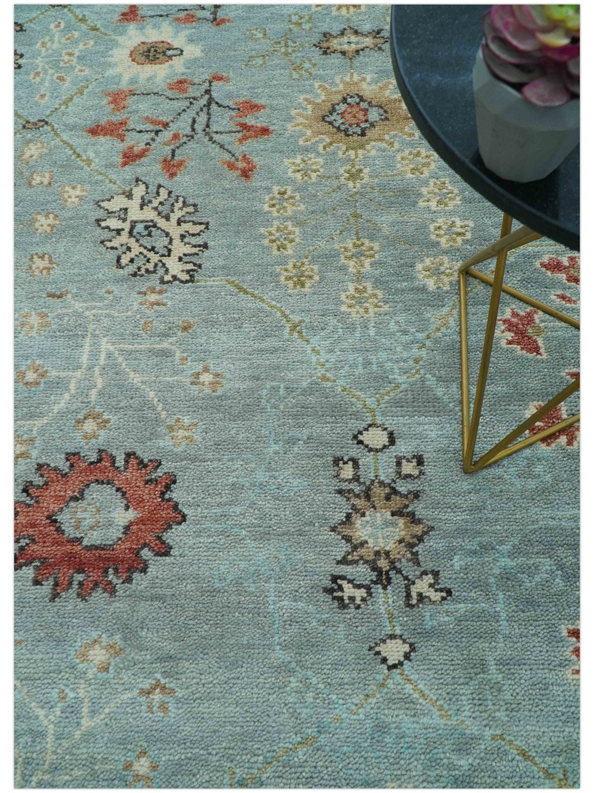 Custom Made Blue Modern Oushak Hand Knotted Wool Rug