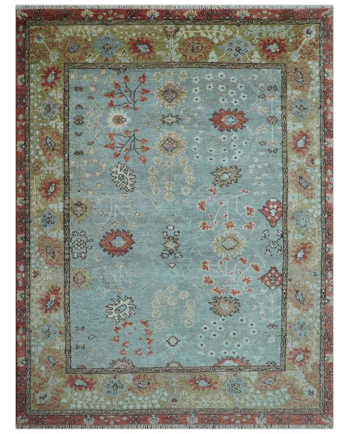 Custom Made Blue Modern Oushak Hand Knotted Wool Rug
