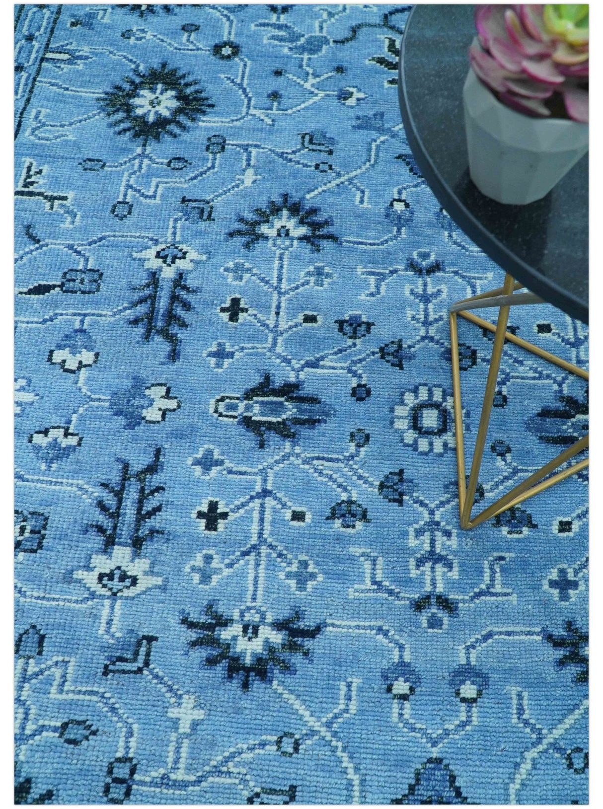 Custom Made Blue Traditional Persian Design Hand Knotted Wool Rug