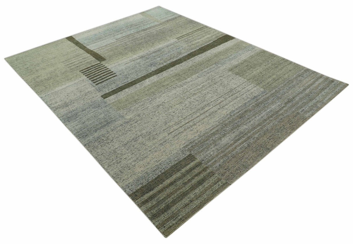 Custom Made Brown and Beige Contemporary Design Hand knotted Wool Area Rug