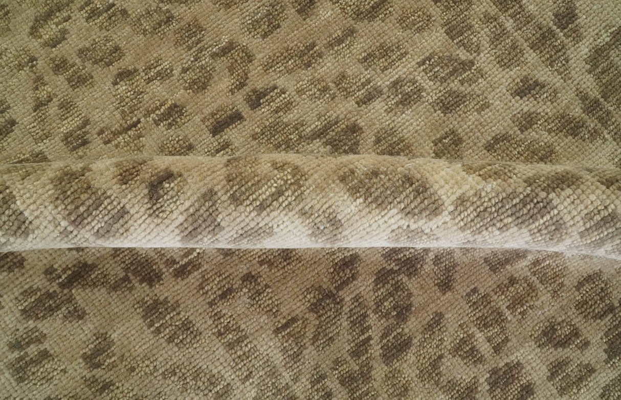 Custom Made Camel and Taupe Modern leopard Design Hand knotted wool area rug