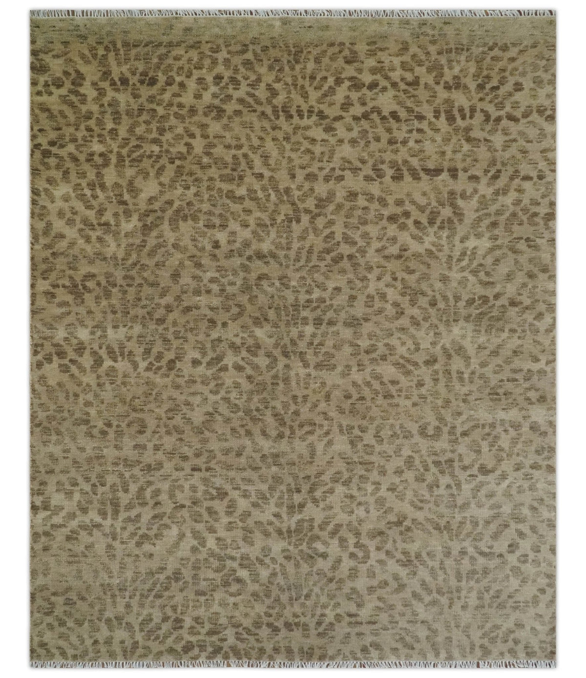 Custom Made Camel and Taupe Modern leopard Design Hand knotted wool area rug