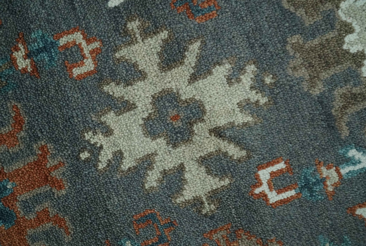 Custom Made Charcoal and Teal Hand knotted Traditional Oushak wool area rug