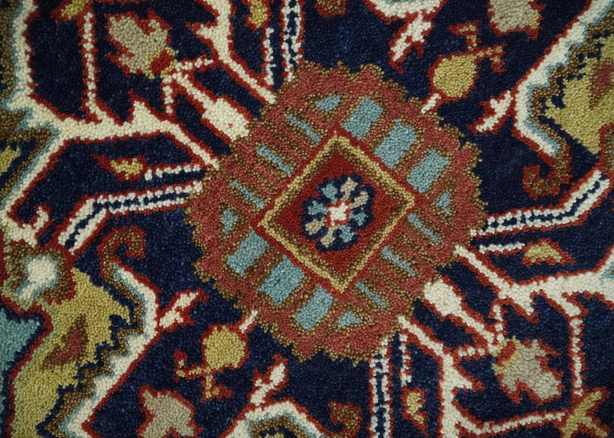 Custom Made Classic Serapi Blue, Rust and Ivory Hand knotted wool Area Rug