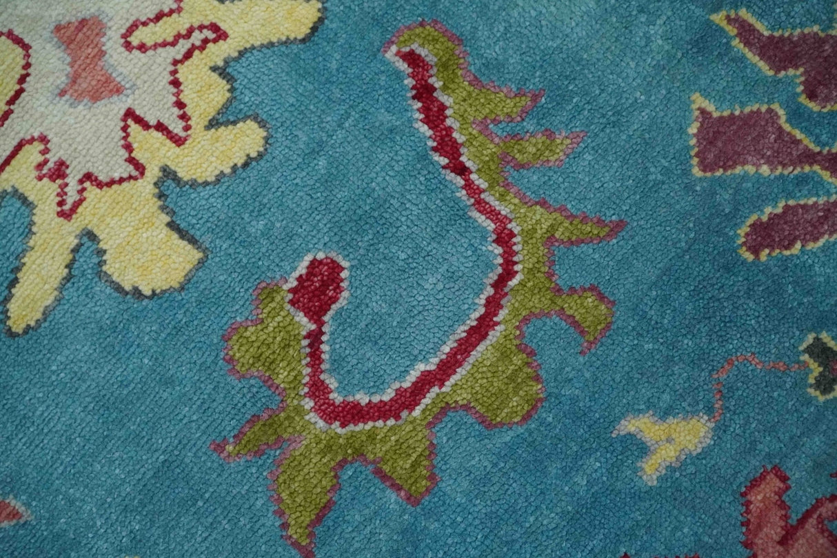 Custom Made Colorful Blue and Beige Hand knotted Traditional Oushak wool Area Rug