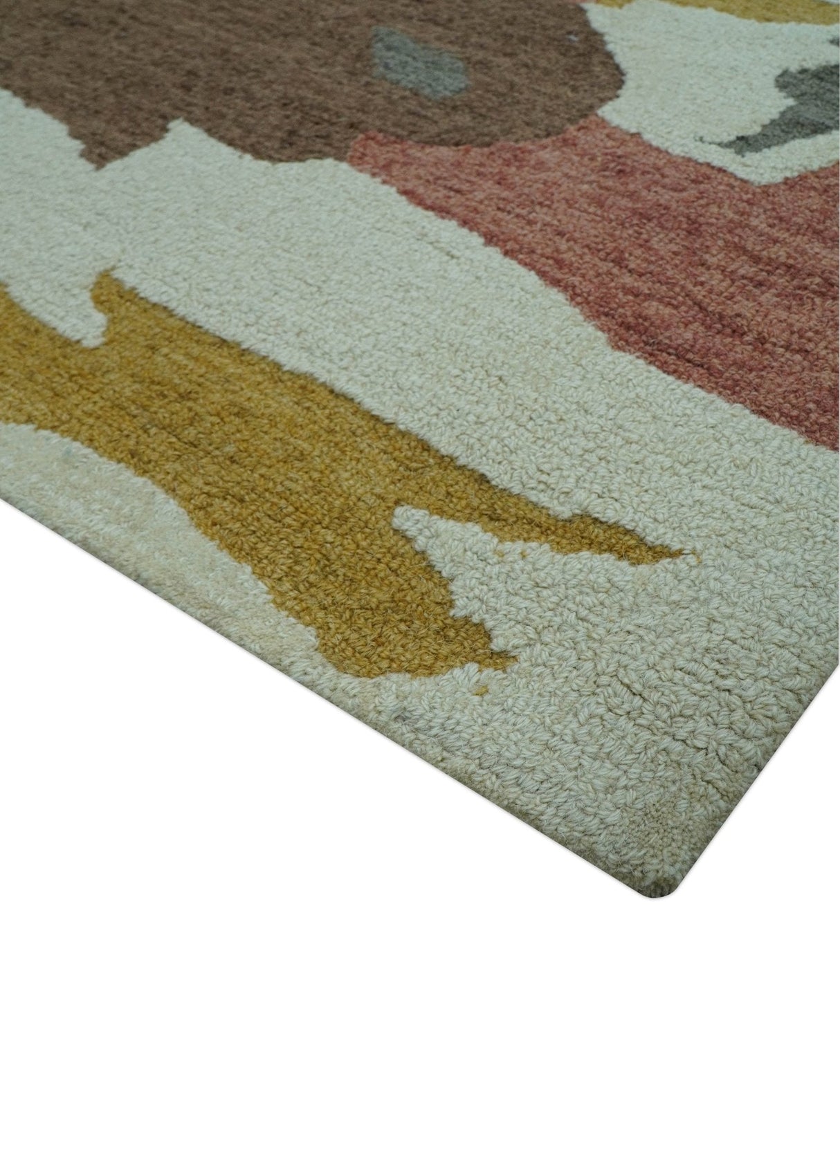 Custom Made Contemporary Abstract Ivory, Yellow And Rust Hand Tufted Wool Area Rug