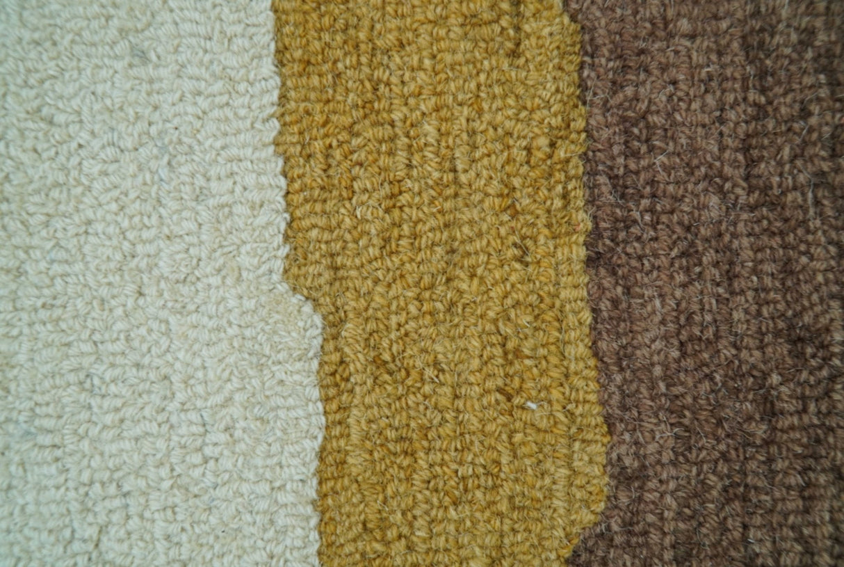 Custom Made Contemporary Abstract Ivory, Yellow And Rust Hand Tufted Wool Area Rug
