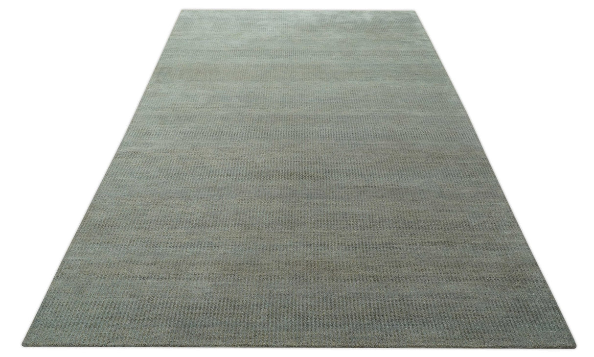 Custom Made Contemporary Blue and Brown Hand Knotted wool Area Rug