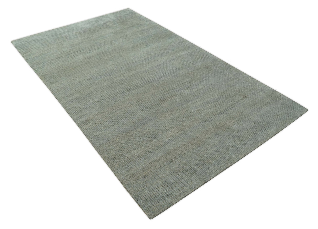 Custom Made Contemporary Blue and Brown Hand Knotted wool Area Rug