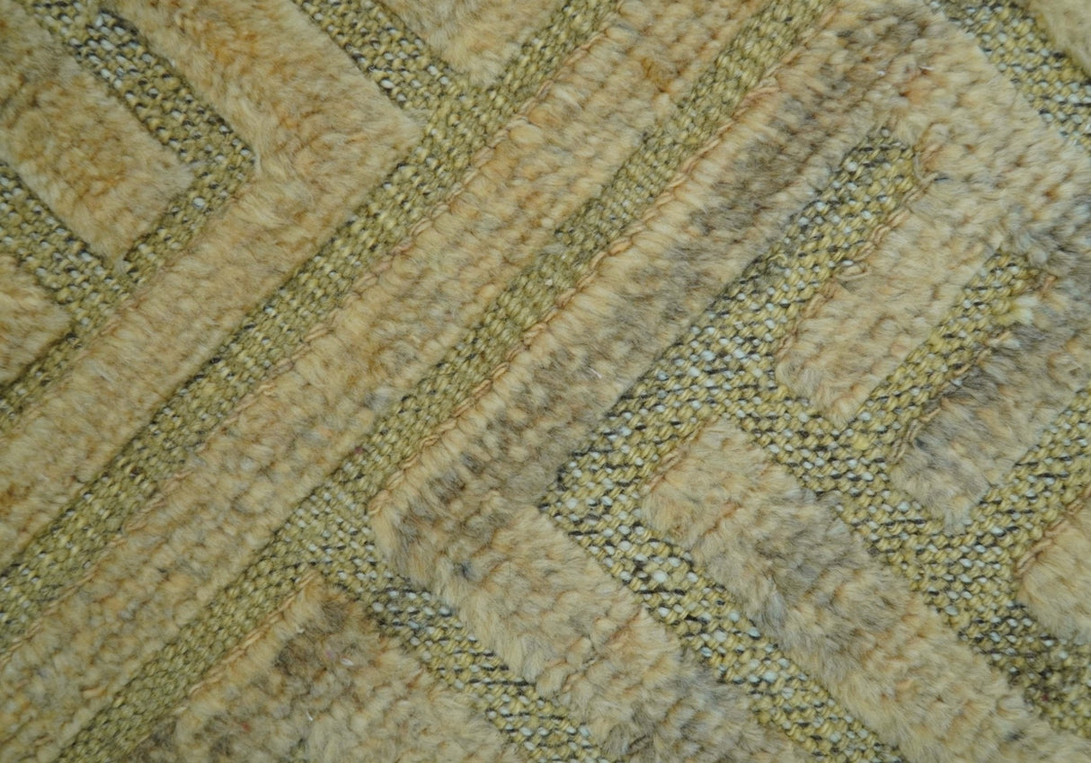 Custom Made Contemporary Design Gray And Wheat Hand knotted wool Area Rug