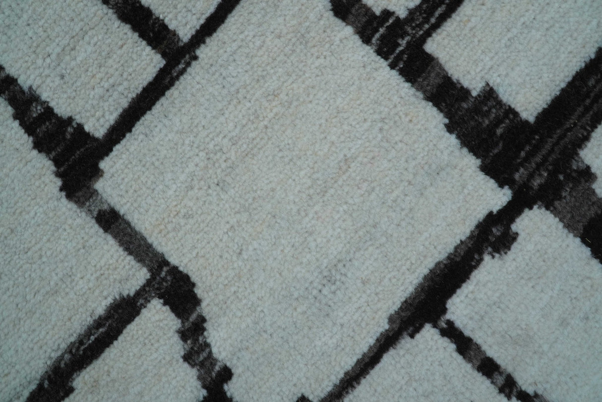 Custom Made Contemporary Ivory And Dark Brown Hand Knotted Wool Rug