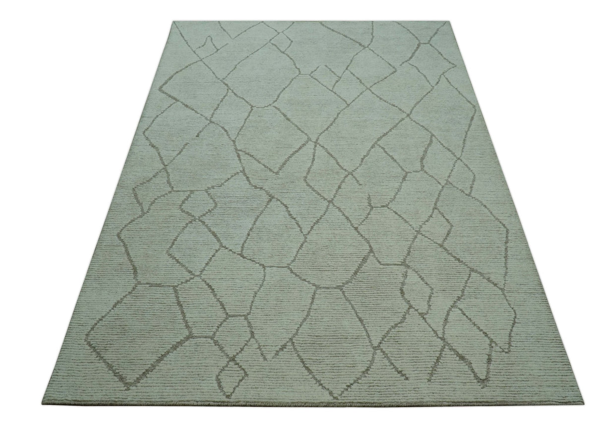 Custom Made Contemporary Pattern Brown And Ivory Hand Tufted Wool Area Rug
