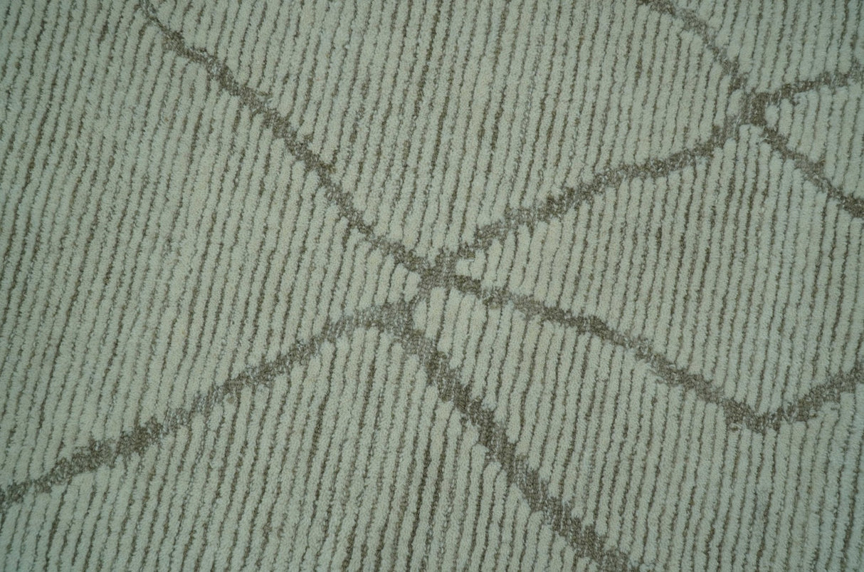 Custom Made Contemporary Pattern Brown And Ivory Hand Tufted Wool Area Rug