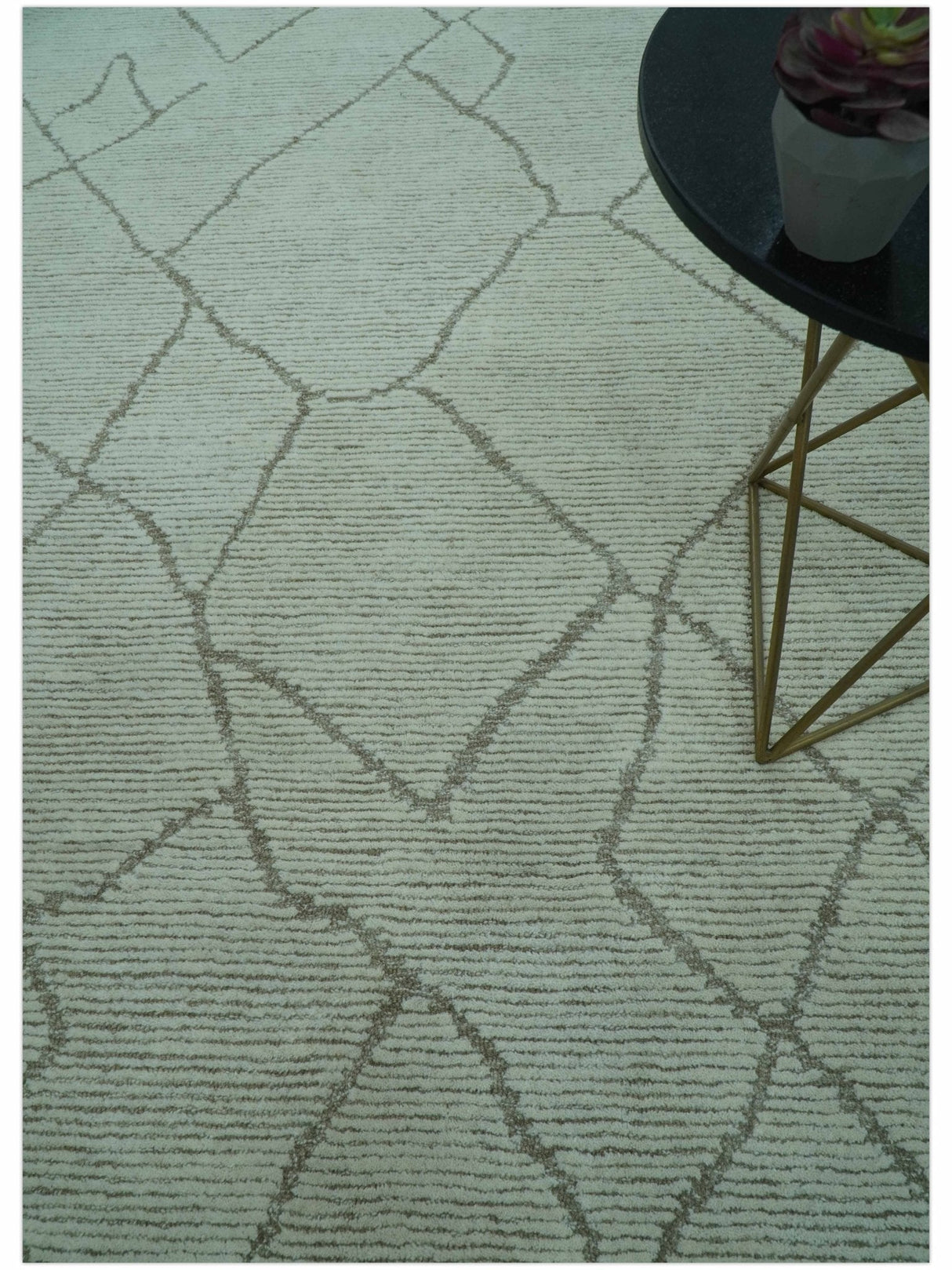 Custom Made Contemporary Pattern Brown And Ivory Hand Tufted Wool Area Rug