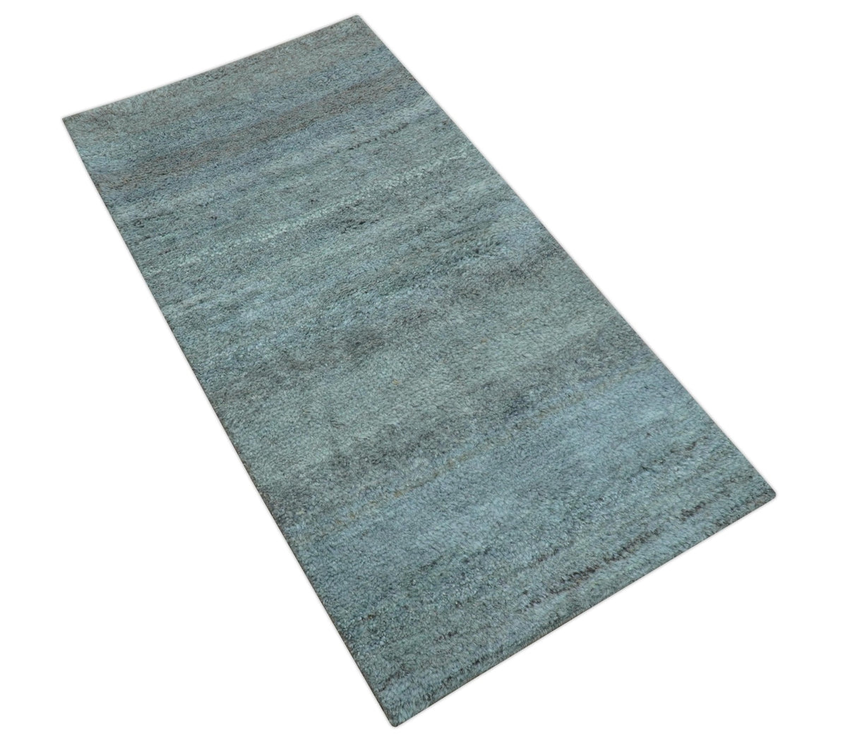 Custom Made Contemporary Solid Blueish Silver Hand knotted wool Area Rug