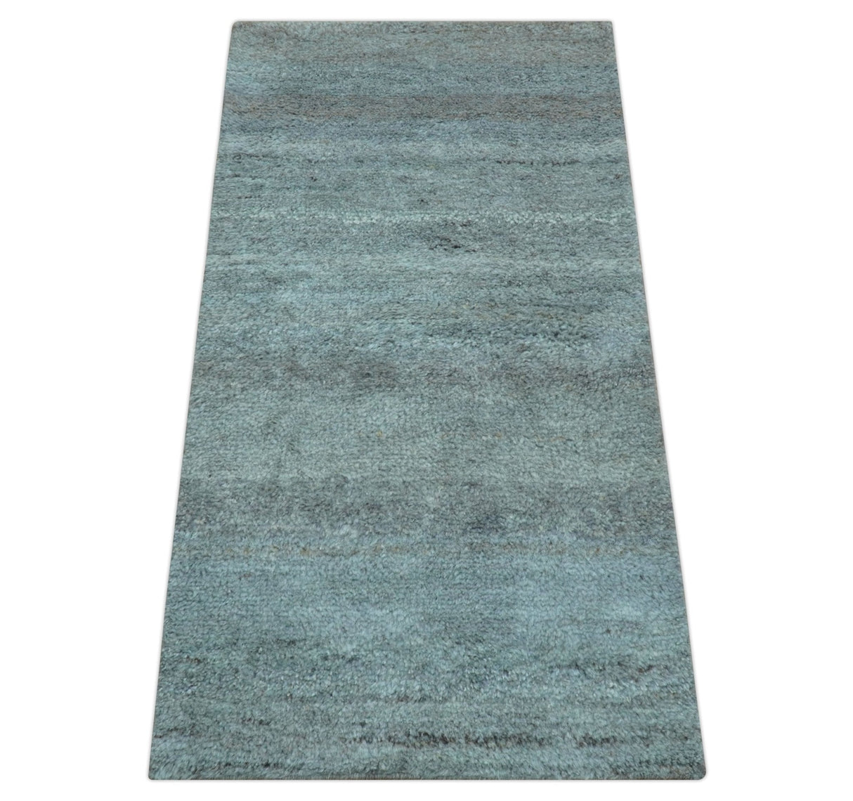 Custom Made Contemporary Solid Blueish Silver Hand knotted wool Area Rug