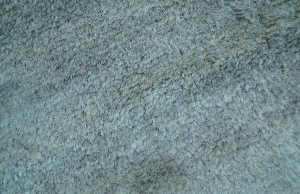 Custom Made Contemporary Solid Blueish Silver Hand knotted wool Area Rug