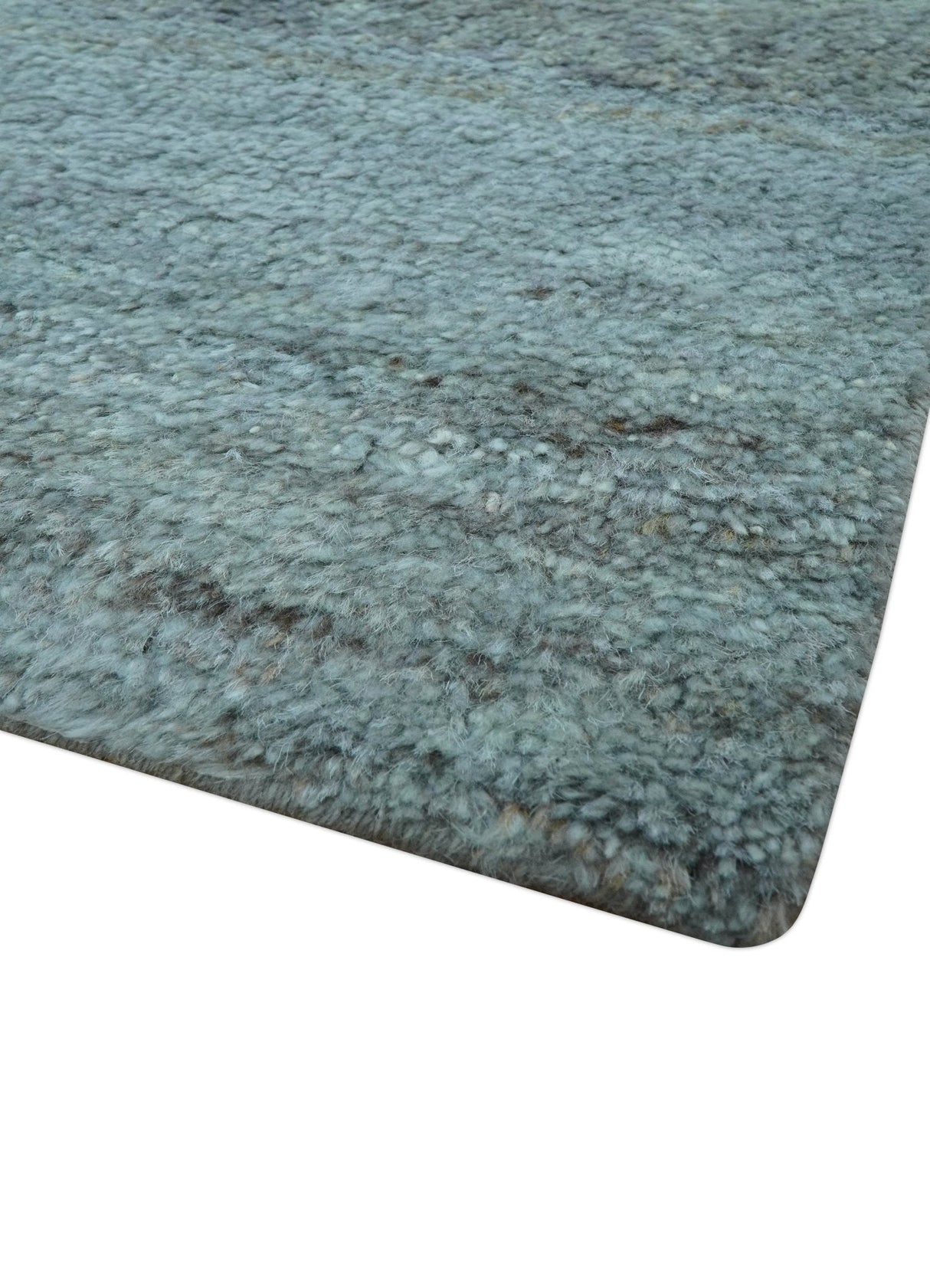 Custom Made Contemporary Solid Blueish Silver Hand knotted wool Area Rug