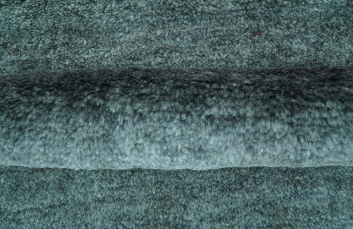 Custom Made Contemporary Solid Plush Steel Blue Hand Knotted Wool Rug
