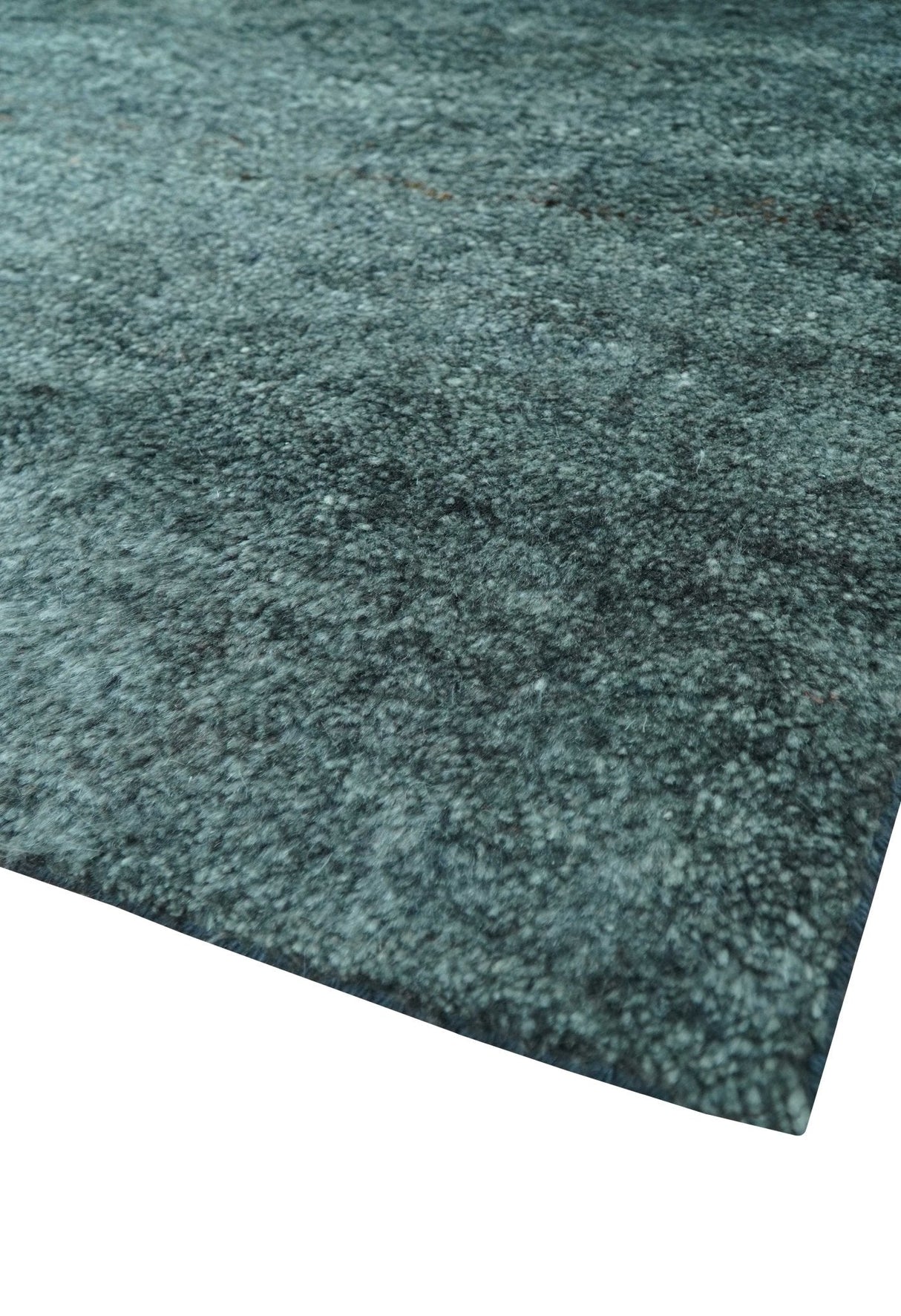 Custom Made Contemporary Solid Plush Steel Blue Hand Knotted Wool Rug