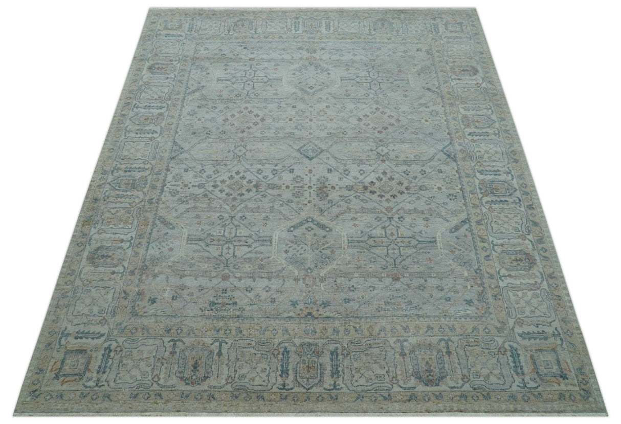 Custom Made Distressed Silver Blue Traditional Hand knotted Wool Area Rug
