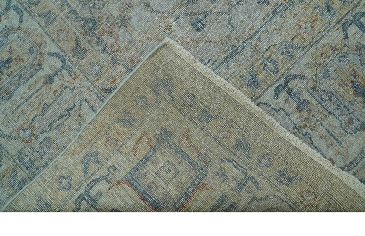 Custom Made Distressed Silver Blue Traditional Hand knotted Wool Area Rug