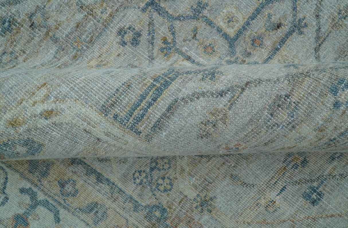 Custom Made Distressed Silver Blue Traditional Hand knotted Wool Area Rug