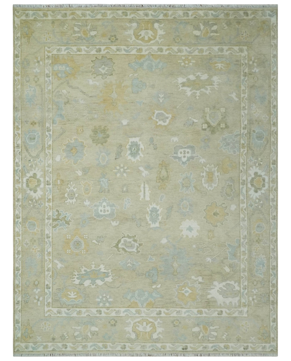 Custom Made Earthy Hand Knotted Beige and Ivory Traditional Multi Size Wool Area Rug-Area Rug-Parc Decor
