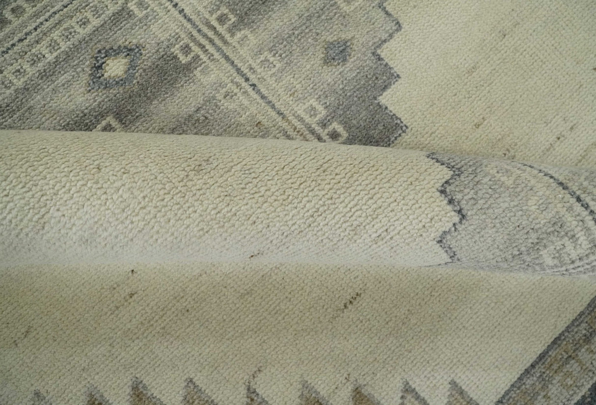 Custom Made Earthy Hand Knotted Ivory, Charcoal and Beige Wool Area Rug-Area Rug-Parc Decor