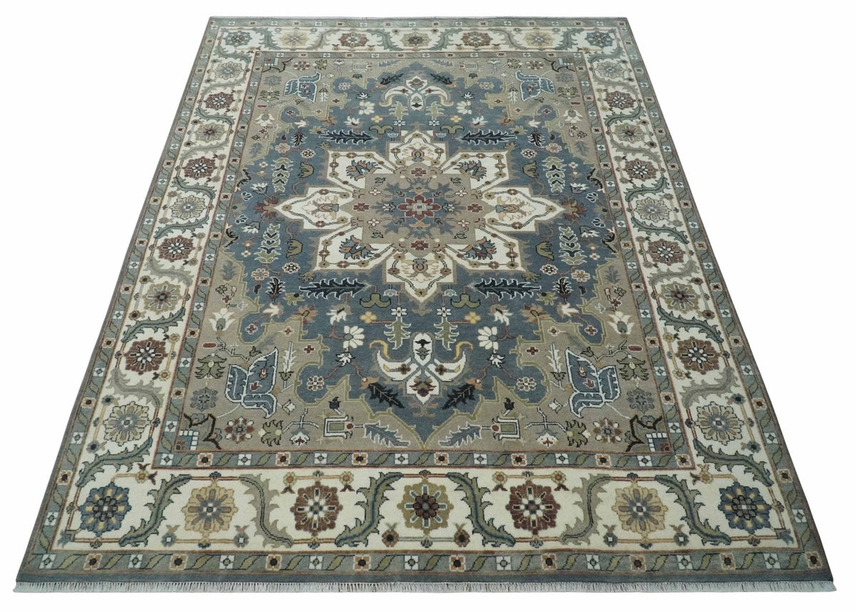 Custom Made Fine Knots Hand Knotted Ivory, Taupe and Olive Traditional Wool Rug