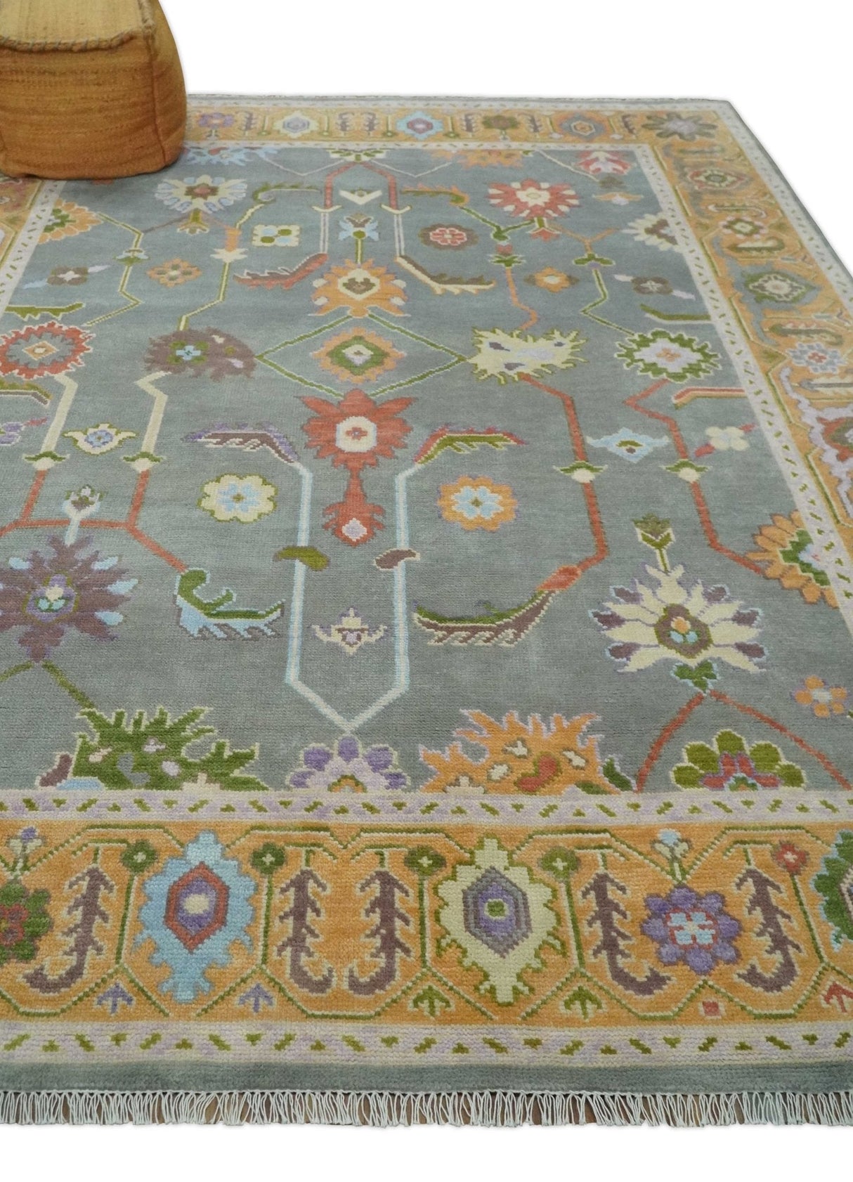 Custom Made Gray and Gold Hand knotted Traditional Oushak wool Area Rug