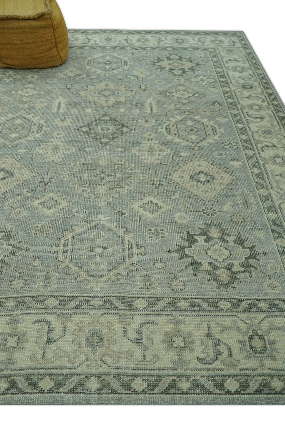Custom Made Gray And Ivory Traditional Turkish Design Hand knotted Wool Area Rug