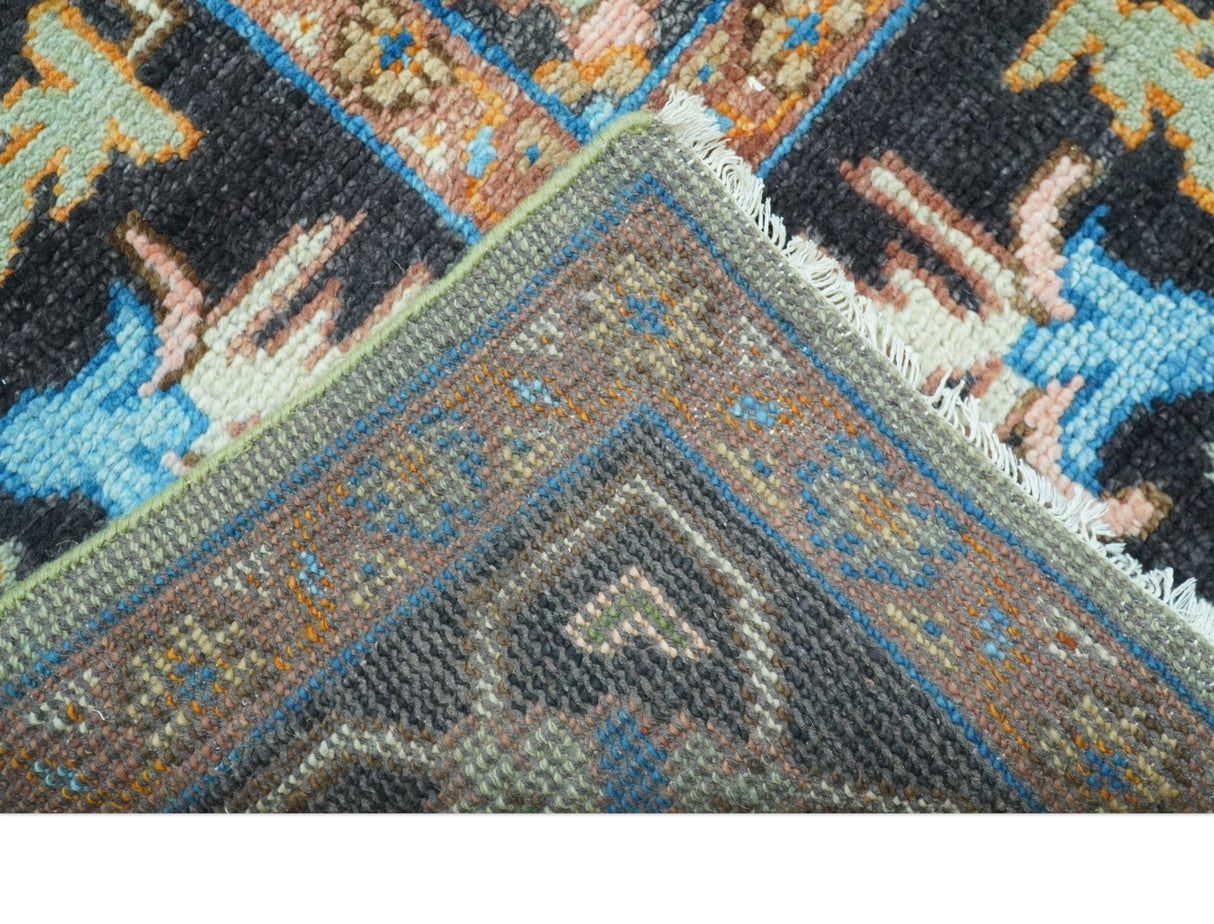 Custom Made Green And Blue Traditional Heriz Hand Knotted Wool Rug