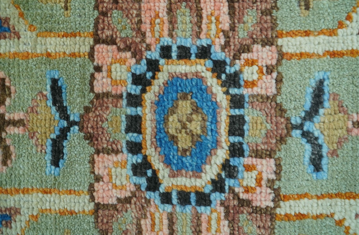 Custom Made Green And Blue Traditional Heriz Hand Knotted Wool Rug