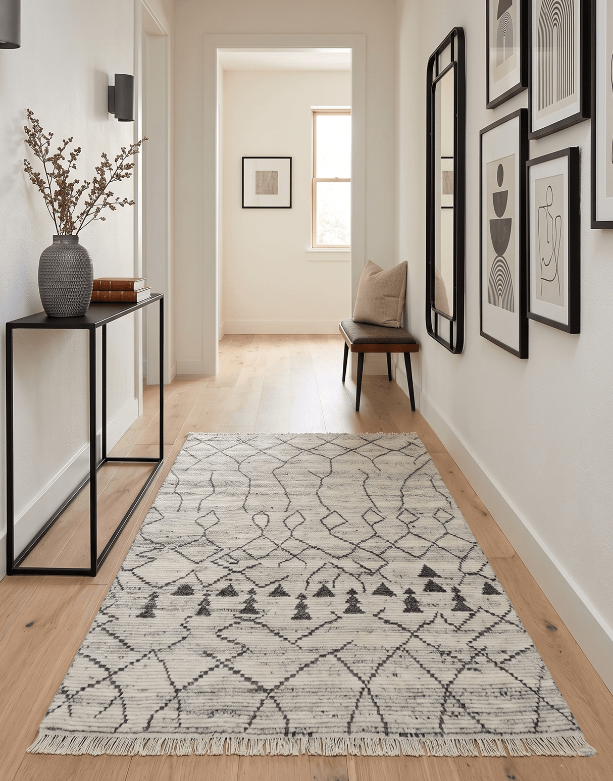 Custom Made Hand Knotted Beige And Gray Moroccan Trellis Blended Wool Rug