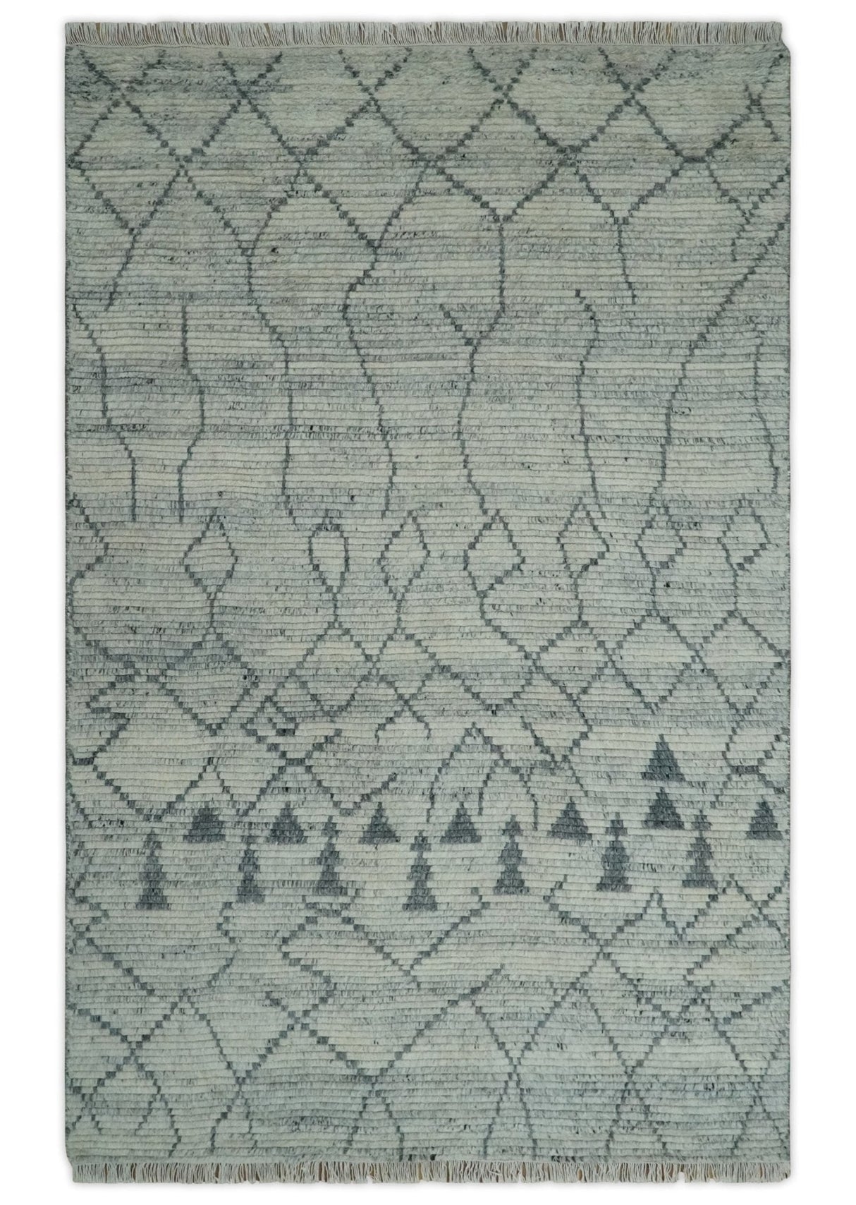 Custom Made Hand Knotted Beige And Gray Moroccan Trellis Blended Wool Rug