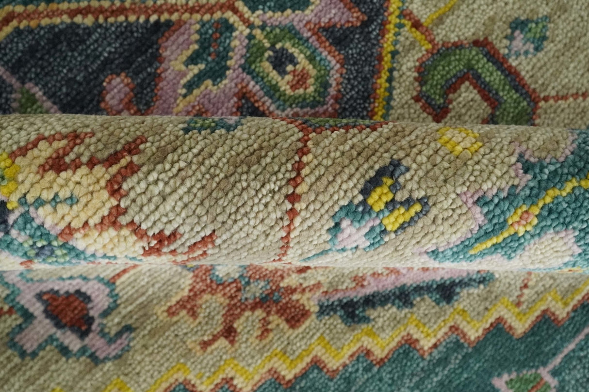 Custom Made Hand Knotted Camel and Charcoal Traditional Heriz Wool Rug
