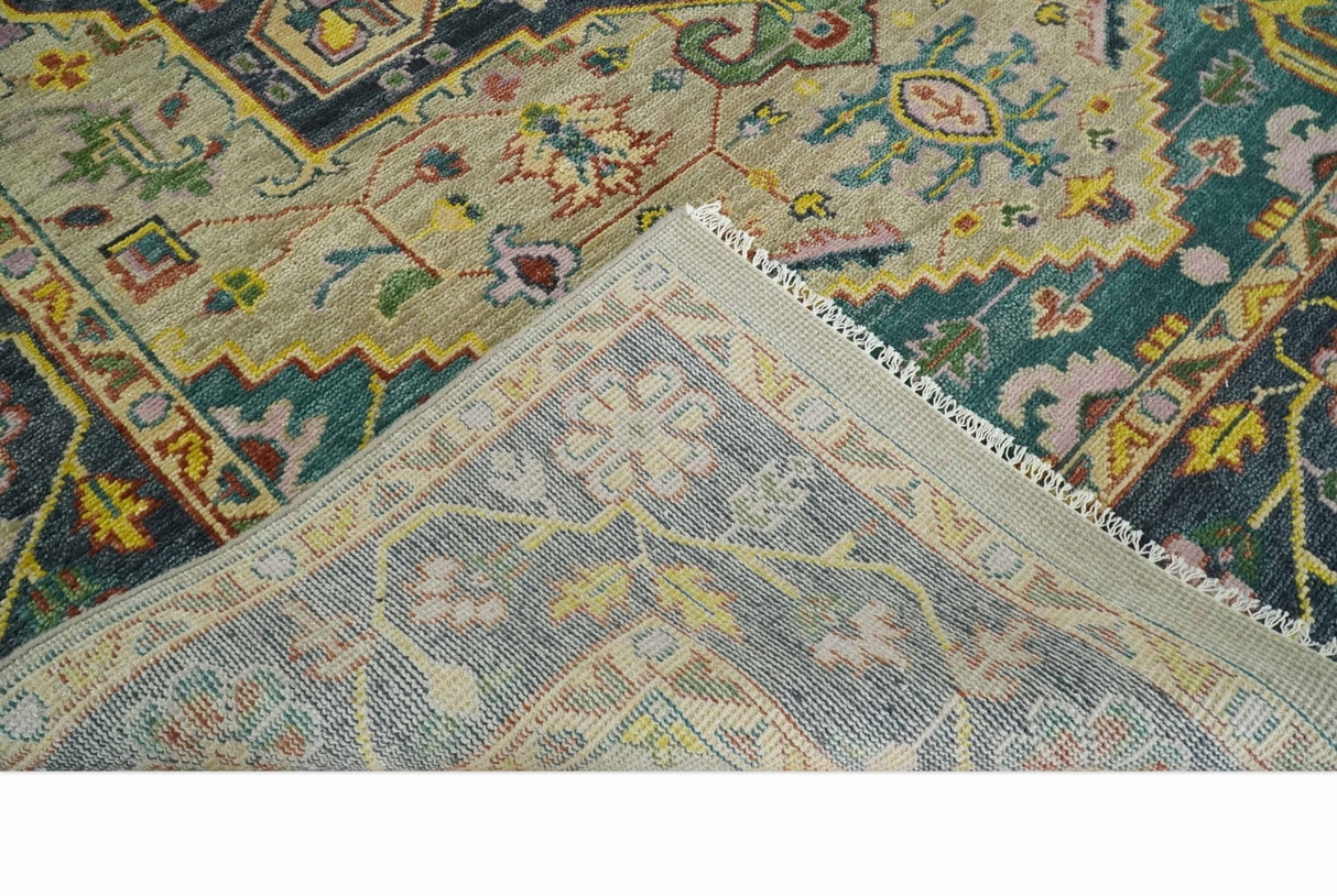 Custom Made Hand Knotted Camel and Charcoal Traditional Heriz Wool Rug