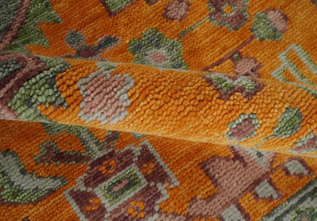 Custom Made Hand Knotted Carrot Red and Silver Oriental Traditional Wool Area Rug
