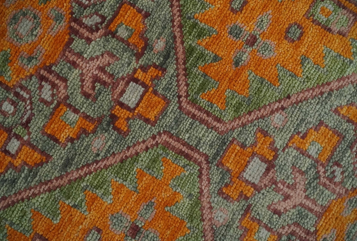 Custom Made Hand Knotted Carrot Red and Silver Oriental Traditional Wool Area Rug