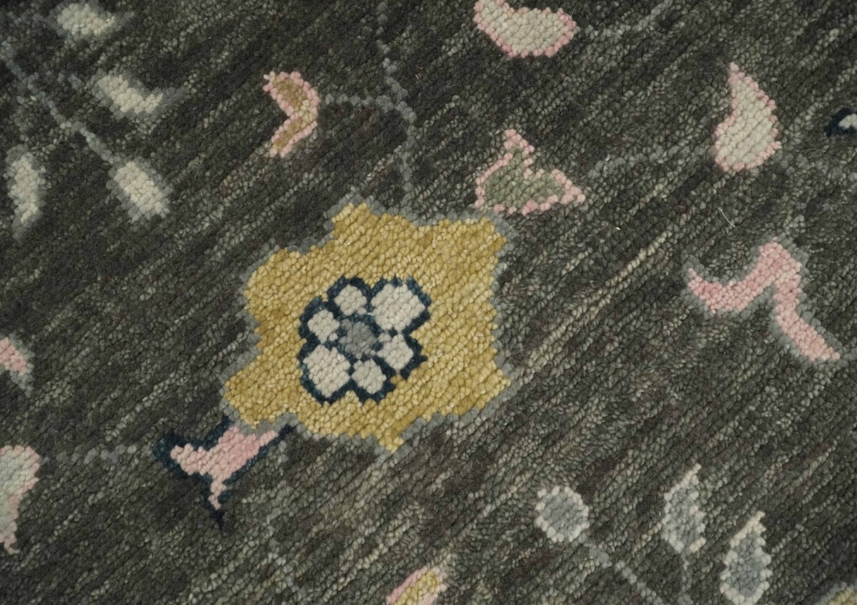 Custom Made Hand Knotted Dark Gray and Beige Traditional Wool Rug